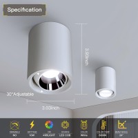 Meishideng Led Ceiling Spot Light Aluminum White 3'' Cylindrical Downlight Indoor Modern Minimalist Focus Light Spotlight Fixture For Living Room Hallway Foyer 10W 4000K