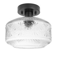 Dsmjfu Semi Flush Mount Ceiling Light Vintage Small Ceiling Light Fixture Thickened Glass Hallway Light Fixture Black Kitchen