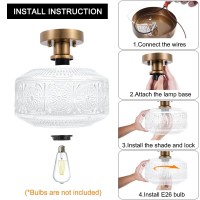 Dsmjfu Semi Flush Mount Ceiling Light Vintage Small Ceiling Light Fixture Thickened Glass Hallway Light Fixture Brass Kitchen