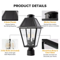 Lutec Outdoor Solar Lamp Post Light With Motion Sensor Dusk To Dawn Waterproof Pole Light Head With Three Modes Exterior Black