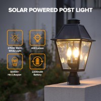 Lutec Outdoor Solar Lamp Post Light With Motion Sensor Dusk To Dawn Waterproof Pole Light Head With Three Modes Exterior Black