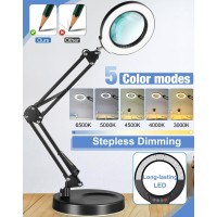 Lancosc 10X Magnifying Glass With Light And Stand 5 Color Modes Stepless Dimming Led Desk Lighted Magnifier Adjustable Swing A