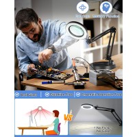 Lancosc 10X Magnifying Glass With Light And Stand 5 Color Modes Stepless Dimming Led Desk Lighted Magnifier Adjustable Swing A