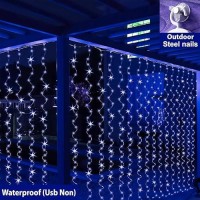 Zsjwl 300 Led Blue Curtain Fairy Lights With Remote 8 Modes 98 98 Ft Waterproof Usb Plug In Copper Wire Lights For Bedroom