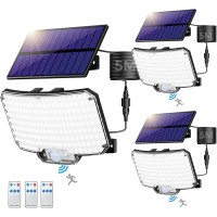 Lotmos Motion Sensor Outdoor Solar Lights - Ip65 Waterproof Motion Flood Lights With Remote - Bright 6500K 234 Led 3 Modes - Solar Powered Security Lights For Outside Garden Shed Yard - 3 Pack