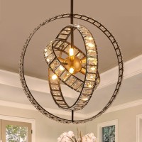 Tacdandm 18 Crystal Globe Sputnik Chandelier 6Light Black Gold Modern Adjustable Hanging Ceiling Pendant Light Fixture For E