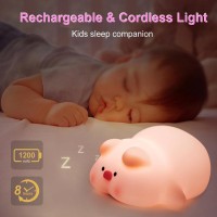 Pp Piggy Night Light For Kids,3 Colors Silicone Nursery Night Lights,1200Mah Rechargeable Cute Lamp,Timer Baby Night Light For Boy And Girls Women Bedrooms, Living Room,Kids Gifts Kawaii Decor