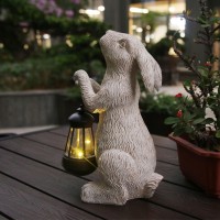 Reyiso Garden Statues Rabbit With Solar Lightshalloween Decor Clearance Bunny Figurine Outdoor Rabbit Decor For Lawnbalconyya