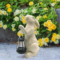 Reyiso Garden Statues Rabbit With Solar Lightshalloween Decor Clearance Bunny Figurine Outdoor Rabbit Decor For Lawnbalconyya