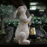 Reyiso Garden Statues Rabbit With Solar Lightshalloween Decor Clearance Bunny Figurine Outdoor Rabbit Decor For Lawnbalconyya