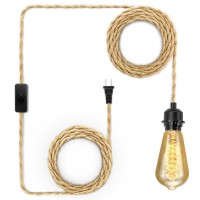 Lyoowng Plug In Pendant Light Cord, Farmhouse Hanging Lights With Plug In Cord, 15Ft Hemp Rope Plug In Hanging Light Cord Kit With On/Off Switch, E26 E27 Light Socket Cord For Hanging Light