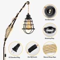 Lyoowng Plug In Pendant Light Cord, Farmhouse Hanging Lights With Plug In Cord, 15Ft Hemp Rope Plug In Hanging Light Cord Kit With On/Off Switch, E26 E27 Light Socket Cord For Hanging Light