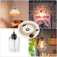 Lyoowng Plug In Pendant Light Cord, Farmhouse Hanging Lights With Plug In Cord, 15Ft Hemp Rope Plug In Hanging Light Cord Kit With On/Off Switch, E26 E27 Light Socket Cord For Hanging Light