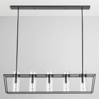 Kosas Home Shiori 5-Light Rectangular Iron And Glass Chandelier In Black