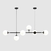 Actiwoqi Mid Century Modern Chandelier Pendant Lights Glass Globe Ceiling Hanging Light Fixture With White Glass Shade Linear Sputnik Chandelier For Kitchen Island Living Dining (Black+White)