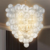 Beypan Modern Classic Glass Bubble Chandelier 2Layer Cages 44 High Light Fixtures Midcentury Swirled Clear Blown Glass Globe