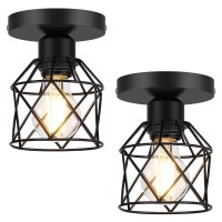 Fadimikoo 2Pack Farmhouse Semi Flush Mount Ceiling Light Black Hallway Light Fixtures Ceiling Mount Small Metal Cage Indoor C