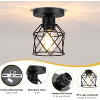 Fadimikoo 2Pack Farmhouse Semi Flush Mount Ceiling Light Black Hallway Light Fixtures Ceiling Mount Small Metal Cage Indoor C