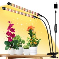 2 Heads Full Spectrum Plant Grow Lights With Clips And 10 Feet Cables For Seeding Growing Adapter Included