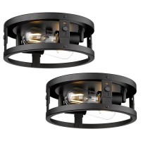 Foitton 2 Pack Farmhouse Flush Mount Ceiling Light 2Light Black Metal Cage Ceiling Light Fixtures Ceiling Light For Hallway