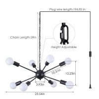 Lwytjo Black Plug In Chandelier, 8 Light Modern Sputnik Chandelier For Dining Room, Hanging Lights With Plug In Cord 16.4Ft & On/Off Switch, Plug In Pendant Light For Living Room Kitchen Island