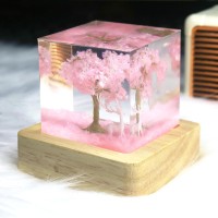 Eletriace Pink Cherry Blossom Tree White Moose Decorative Ornaments Epoxy Resin Night Lights Bedroom And Living Room Decoratio