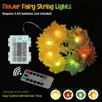 Flowers Fairy Lights Floral Garlands Blossom Decorative Waterproof Outdoor Battery Operated String Lights 20Led 8.5Ft Bedroom Table Living Room Decor