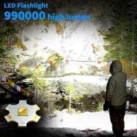 Super Bright Led Flashlights High Lumens, Tactical Rechargeable Flashlight 990,000 Lumens With 4 Modes & Waterproof, Handheld Powerful 12000Mah High Capacity Flash Light For Outdoor Or Emergencies