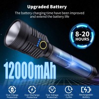 Super Bright Led Flashlights High Lumens, Tactical Rechargeable Flashlight 990,000 Lumens With 4 Modes & Waterproof, Handheld Powerful 12000Mah High Capacity Flash Light For Outdoor Or Emergencies