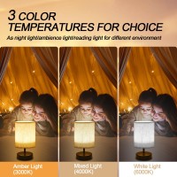 Zzenrysam Bedside Table Lamp For Bedroom Nightstand With Fabric Shade Night Lamp Small Table Lamp 3 Colors And 10 Brightness