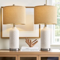 Gsafava 2425 Modern White Ceramic Table Lamps Set Of 2 Boho Farmhouse Bedside Lamps With White Linen Shades Perfect For Li