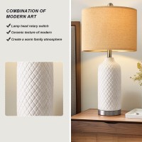 Gsafava 2425 Modern White Ceramic Table Lamps Set Of 2 Boho Farmhouse Bedside Lamps With White Linen Shades Perfect For Li