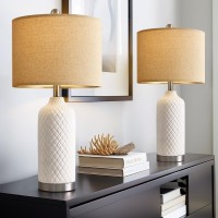 Gsafava 2425 Modern White Ceramic Table Lamps Set Of 2 Boho Farmhouse Bedside Lamps With White Linen Shades Perfect For Li