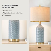 Gsafava 2425 Table Lamps Set Of 2 Modern Ceramic Blue Lamps For Living Room Farmhouse Bedside Lamps Boho Lamps For Night Sta