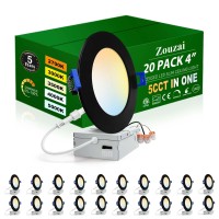 Zouzai 20 Pack 4 Inch Black Ultrathin Led Recessed Ceiling Light With Junction Box 5Cct Adjustable Dimmable Cankiller Downligh