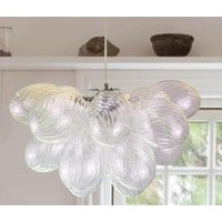 Beypan Mini Clear Bubble Ball Glass Chandelier Swirled Ribbed Blown Glass Dia 20 Inch Pendant Light Fixture For Bedroom Restaura