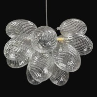 Beypan Mini Clear Bubble Ball Glass Chandelier Swirled Ribbed Blown Glass Dia 20 Inch Pendant Light Fixture For Bedroom Restaura