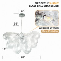 Beypan Mini Clear Bubble Ball Glass Chandelier Swirled Ribbed Blown Glass Dia 20 Inch Pendant Light Fixture For Bedroom Restaura