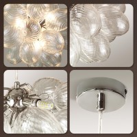 Beypan Mini Clear Bubble Ball Glass Chandelier Swirled Ribbed Blown Glass Dia 20 Inch Pendant Light Fixture For Bedroom Restaura