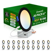 Zouzai 20 Pack 6 Inch Black Ultrathin Led Recessed Ceiling Light With Junction Box 5Cct Adjustable Dimmable Cankiller Downligh