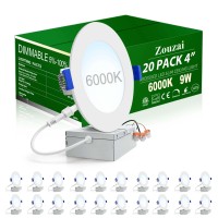 Zouzai 20 Pack 6 Inch Ultrathin Led Recessed Ceiling Light With Junction Box 5000K Daylight Adjustable Dimmable Cankiller Down