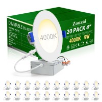 Zouzai 20 Pack 4 Inch Ultrathin Led Recessed Ceiling Light With Junction Box 4000K Neutral White Dimmable Cankiller Downlight