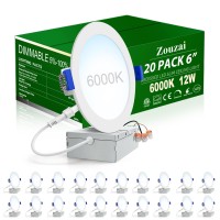 Zouzai 20 Pack 6 Inch Ultrathin Led Recessed Ceiling Light With Junction Box 6000K Cool White Adjustable Dimmable Cankiller Do