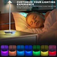 Surmountor Cordless Table Lamp, 3 Color Dimmable Rechargeable Battery Operated Portable Wireless Lamp With 7 Rgb Color Changing Mode, Waterproof Small Touch Lamp For Bedroom/Dining Room/Bar White