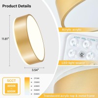 Peblto Dimmable Gold Led Ceiling Light 2700K6000K 5Cct In One Modern Flush Mount Ceiling Light Fixtures Minimalist Round Meta