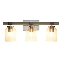 Lalia Home Barnlit Rustic Three Light Metal And Clear Glass Shade Vanity Uplight Downlight Wall Mounted Fixture With Brushed Nickel And Black Accents For Home Dcor, Bathroom, Entryway, Hallway, Gray