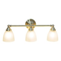 Lalia Home Essentix Traditional Three Light Metal And Translucent Glass Shade Vanity Uplight Downlight Wall Mounted Fixture For Bathroom, Entryway, Hallway, Antique Brass