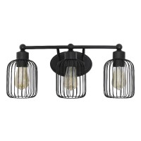 Lalia Home Ironhouse Three Light Industrial Decorative Cage Vanity Uplight Downlight Wall Mounted Fixture For Home Dcor, Bathroom, Entryway, Hallway, Black