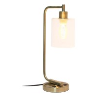 Lalia Home Modern Iron Desk Lamp With Usb Port And Glass Shade, Antique Brass