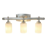 Lalia Home Essentix Contemporary Three Light Metal And Opaque White Glass Shade Vanity Uplight Downlight Wall Mounted Fixture With Rectangle Backplate For Bathroom, Entryway, Hallway, Brushed Nickel